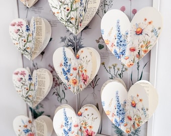 3D Wildflower Heart Garland, Floral Wedding Baby Shower Decor, Cottagecore Banner