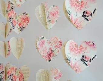 Rose heart garland – 3D paper rustic wedding, Valentine’s Day & anniversary decor