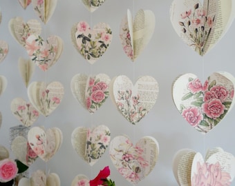 Pink wildflower heart garland – 5in 3D paper wedding, nursery & party decor