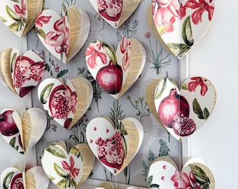 3D Pomegranate Heart Garland, Botanical Floral Wedding Decor, Mediterranean Party Banner