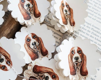 Basset hound decor, basset hound picture, basset hound garland, basset hound decorations, basset hound home decor, basset hound party decor