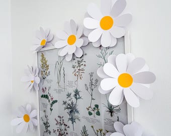 Handmade 3D Paper Daisy Flowers, White Yellow Nursery Wall Decor