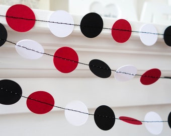 Ladybird party decorations, red paper garland, back paper garland, white paper garland, circle garland, paper decorations, paper backdrop