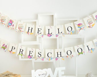 Hello preschool banner, Back to school sign, preschool sign, preschool decorations, preschool banner, Back to school banner, classroom decor