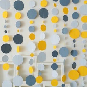 Ghirlanda di carta gialla, ghirlanda blu polvere, decorazioni per matrimoni blu polvere, decorazioni blu polvere, decorazioni per matrimoni gialle, decorazioni per feste gialle