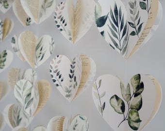 Green botanical heart garland – 5in 3D paper greenery wedding & home decor