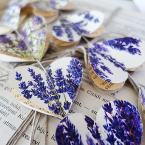 Ghirlanda di lavanda, decorazioni per matrimoni alla lavanda, decorazioni alla lavanda, regali per San Valentino, decorazioni a forma di cuore, ghirlanda di cuori di carta, regali alla lavanda