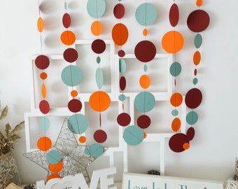 Orange and sage green paper garland set– fall wedding, baby shower and home decor
