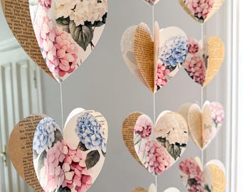 3D Hydrangea Heart Garland, Pink Blue Floral Baby Shower Nursery Wedding Decor