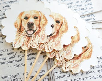Golden Retriever cupcake toppers – dog birthday, puppy party & pet celebration