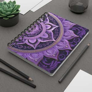 3D Purple Lotus Mandala Unique Journal | Spiral-Bound 5x7 Notebooks with 150 Lined Pages