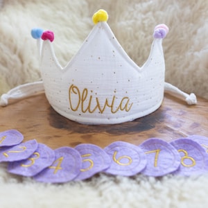 Personalized Baby/Child Birthday Crown, Fabric 6 Numbers, First Birthday Crown, Gold White Crown