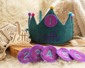 Couronne personnalisée pour bébé/enfant, Couronne d'anniversaire en tissu 6 chiffres, couronne de premier anniversaire, couronne de tissu