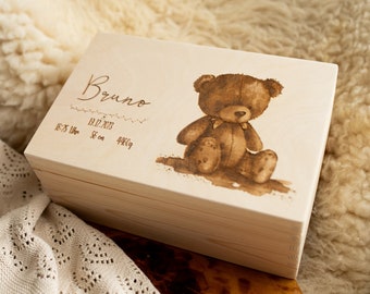 Boîte à souvenir en bois,nom 3D,  cadeau de naissance personnalisé, Souvenir personnalisé nouveau-né, Boîte à souvenir bébé, étoile, ours