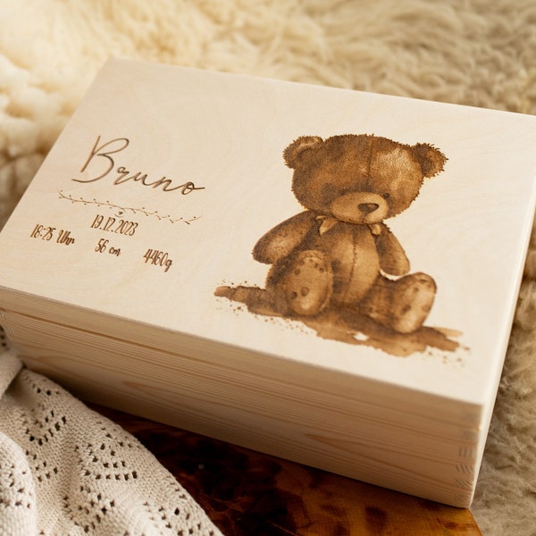 Boîte à souvenir en bois,nom 3D,  cadeau de naissance personnalisé, Souvenir personnalisé nouveau-né, Boîte à souvenir bébé, étoile, ours