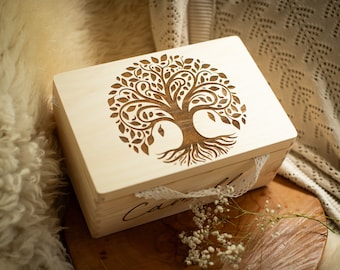 Boîte à souvenir arbre de la vie, en bois avec nom,  cadeau naissance, mariage, bapteme, communion, proffesion de fois, Boîte souvenir bébé