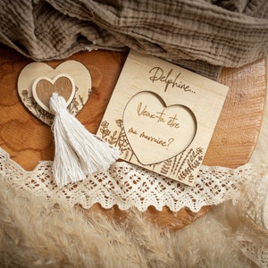 Veux-tu être ma marraine, Veux-tu être mon parrain, Demande surprise personnalisés marraine, parrain, naissance, témoin, gravure bois- boho