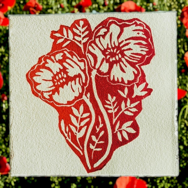 Poppies Print | Linocut | Printmaking | Linoprint | Handmade