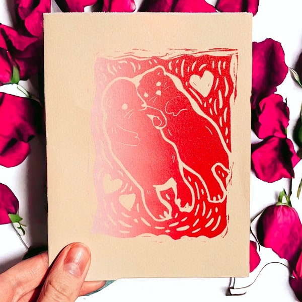 Otter Card | Linocut | Blank Folded Card | Greeting Card | Linoprint | Handmade | Envelope Included