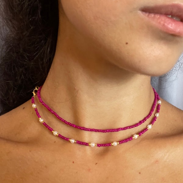 Collana con perline Magenta