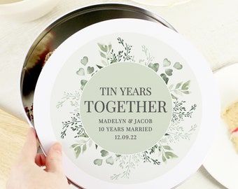 Personalised Tin Anniversary Cake Tin - Botanical Cake Tin - 10th Anniversary Gift