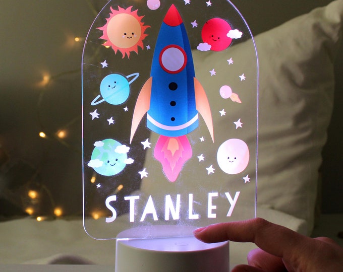 Personalised Space Rocket Night Light - Space Night Light - Rocket LED Light - Rocket LED Colour Changing Night Light - Kids Night Light