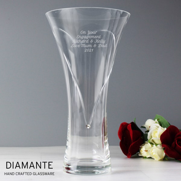 Personalised Large Hand Cut Diamante Heart Vase - Birthday Gift | Grandmother | 25th Silver Wedding Anniversary | Quick Delivery Option