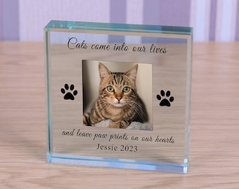 Personalised Glass Token Paw Prints,  Cat Photo Frame, Cat Memorial, Cat Loss, Cat In Loving Memory, Cat Keepsake