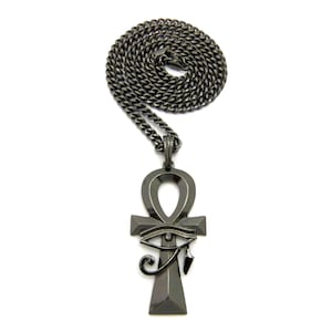 Eye Of Ra Over Ankh Pendant with 24 Inch Cuban Necklace Horus