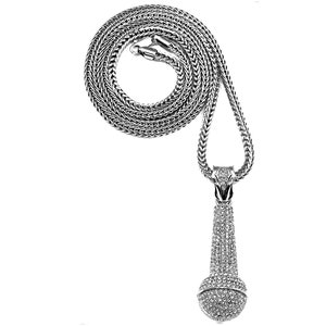 Microphone Crystal Rhinestone Pendant with 36 Inch Franco Necklace