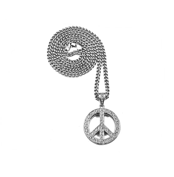 Peace Sign Pendant with Cuban Link Necklace