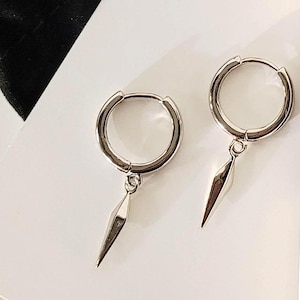 Spiky Earring Punk Oxidized Silver, French Christian Gothic Jewelry Grunge Earrings, Silver Huggies Dark Romance Gift for Goth Girlfriend