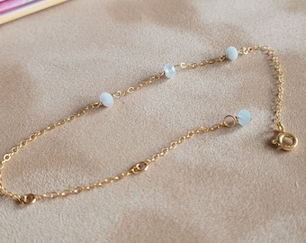 Aquamarine Birthstone Light Blue Crystal Bracelet, March Birthstone Jewelry, Small Beaded Bracelet, Thin Gold Bracelet, Layer Chain Bracelet