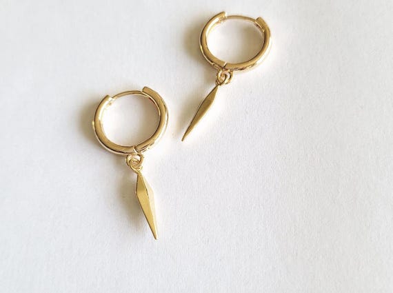 Spike Hoop Earrings, Gold Aesthetic Earrings for Ear Stack, Huggies Earrings Gold Spike, Small Hoops Simple Edgy Earrings for Fat Earlobes