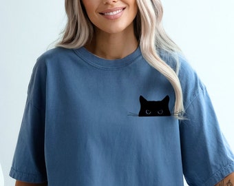 Comfort Colors Black Cat Peeking Shirt - Halloween Cat Lover Gift