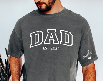 Comfort Colors Custom Dad Shirt with Kid Name on Sleeve,Personalized Dad Shirt,New Dad Gift,Gift for dad,Gifts for Dad,Father's Day Gift