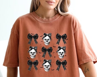 Comfort Colors Halloween Shirt: Skull & Bow Coquette Tee