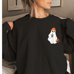 Cute Ghost Drinking Coffee Sweatshirt,Ghost Ice Coffee,Spooky Season,Fall Coffee Lover Sweatshirt,Halloween Party Shirt,Fall Graphic Shirt
