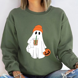 Ghost Drinking Coffee Sweatshirt: Spooky Fall Season Shirt