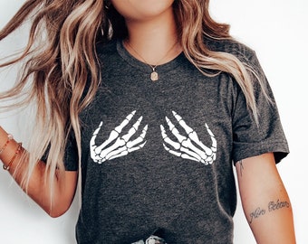 Skeleton Hand Bra Shirt: Funny Halloween Party Tee