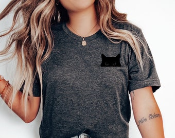 Black Cat Peeking Shirt - Halloween Cat Lover Gift