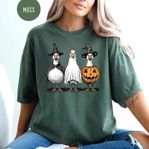 Funny Goose Halloween Shirt: Comfort Colors Ghost & Pumpkin Tee