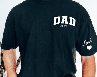 Comfort Colors Custom Dad Shirt with Kid Name on Sleeve,Personalized Dad Shirt,New Dad Gift,Gift for dad,Gifts for Dad,Father's Day Gift