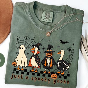 Funny Goose Halloween Shirt: Comfort Colors Ghost & Pumpkin Tee