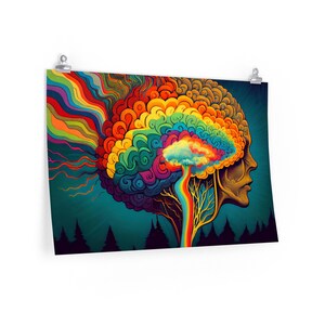 High Vibration Brain Poster Painting Design for Adults Psychedelic Spiritual Inspiring Gift for Her Him Unique Philosophical Home Decor Art