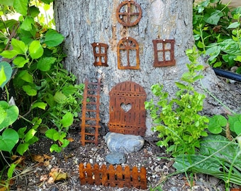 Outdoor Fairy Garden Set | Metal Fairy Miniature Accessories for Tree | Fairy Door Miniature Ladder Fairy Window Miniature Fence