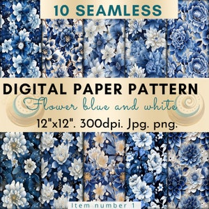 patrón sin costuras de flores  Blue & White, estampados florales,10 Seamless pattern, Backgrounds, Printable Digital Paper,scrapbook paper.1
