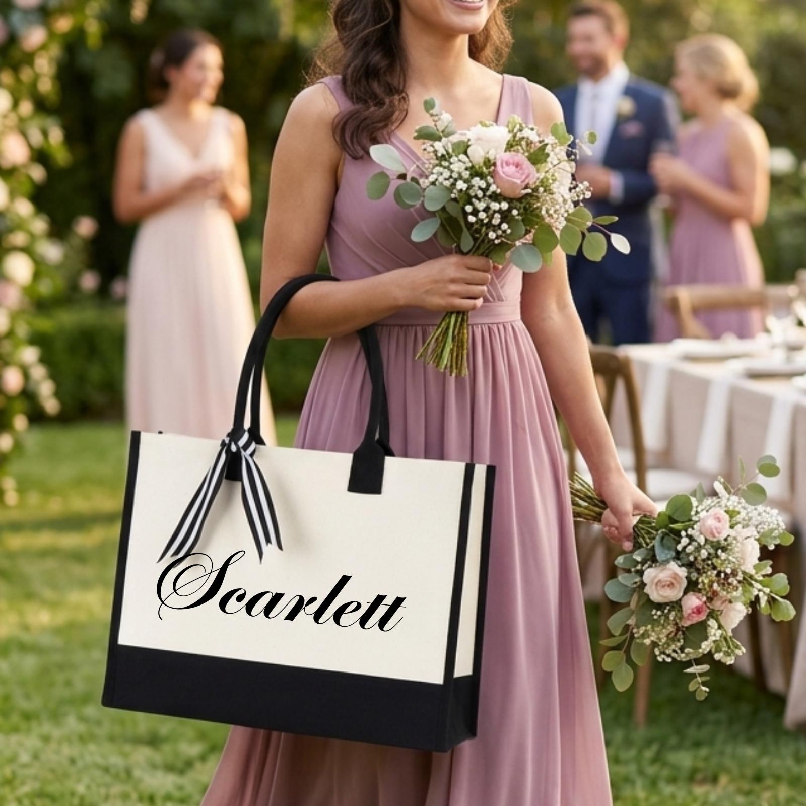 Personalized Bridesmaid Tote Bag, Custom Bride Canvas Bag, Wedding ...
