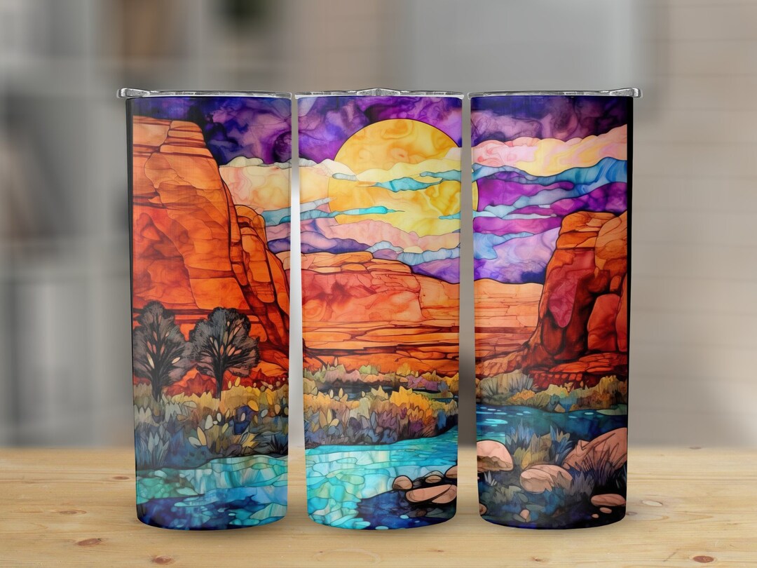 Stained Glass Utah Landscape 20 Oz Skinny Tumbler Sublimation Design