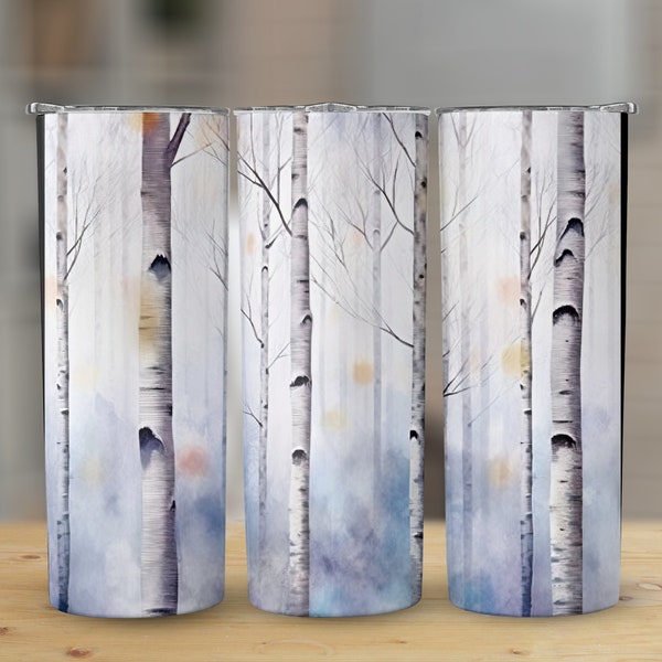 Watercolor Aspen Tree Trunks 20 oz Skinny Tumbler Sublimation Design, Straight & Tapered Wrap, Tumbler Wrap, Tumbler Png, Instant Download